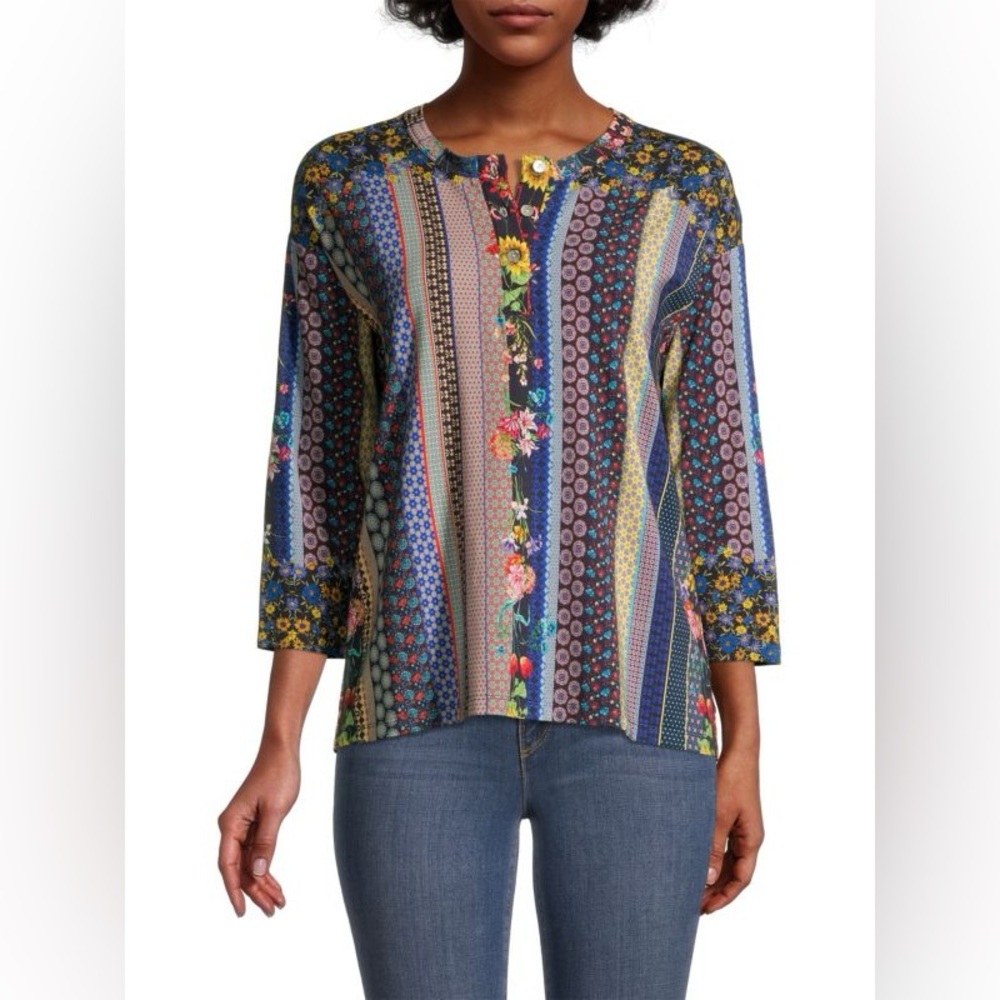 Johnny Was Stripe Garden Henley L